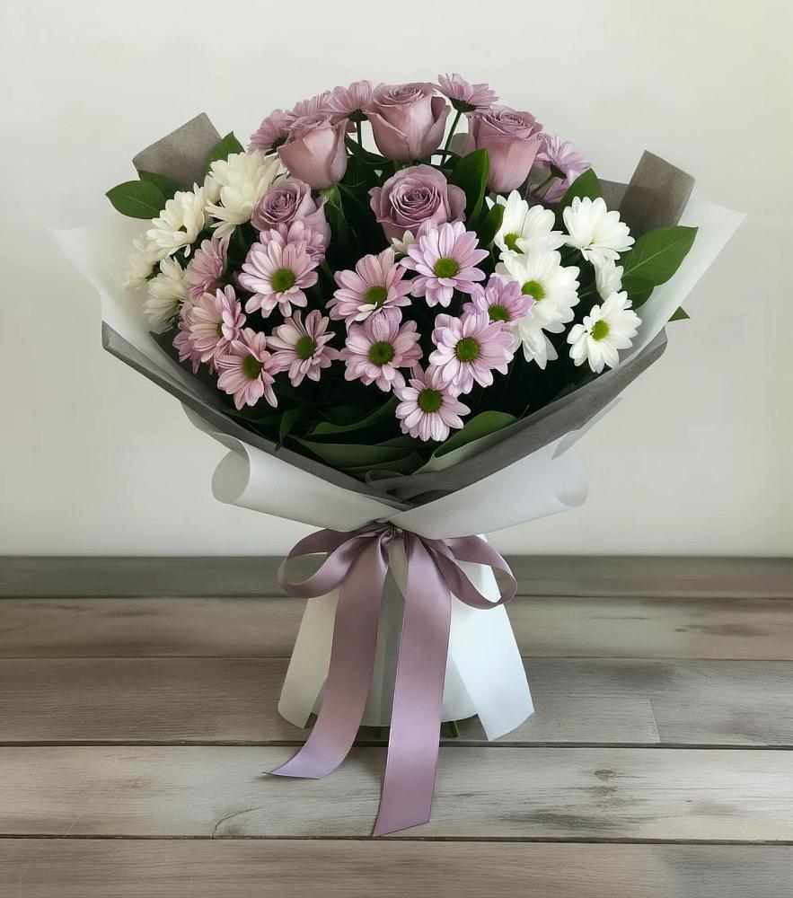 Букет цветов из: Хризантемы и Розы в Ближне-Песочном