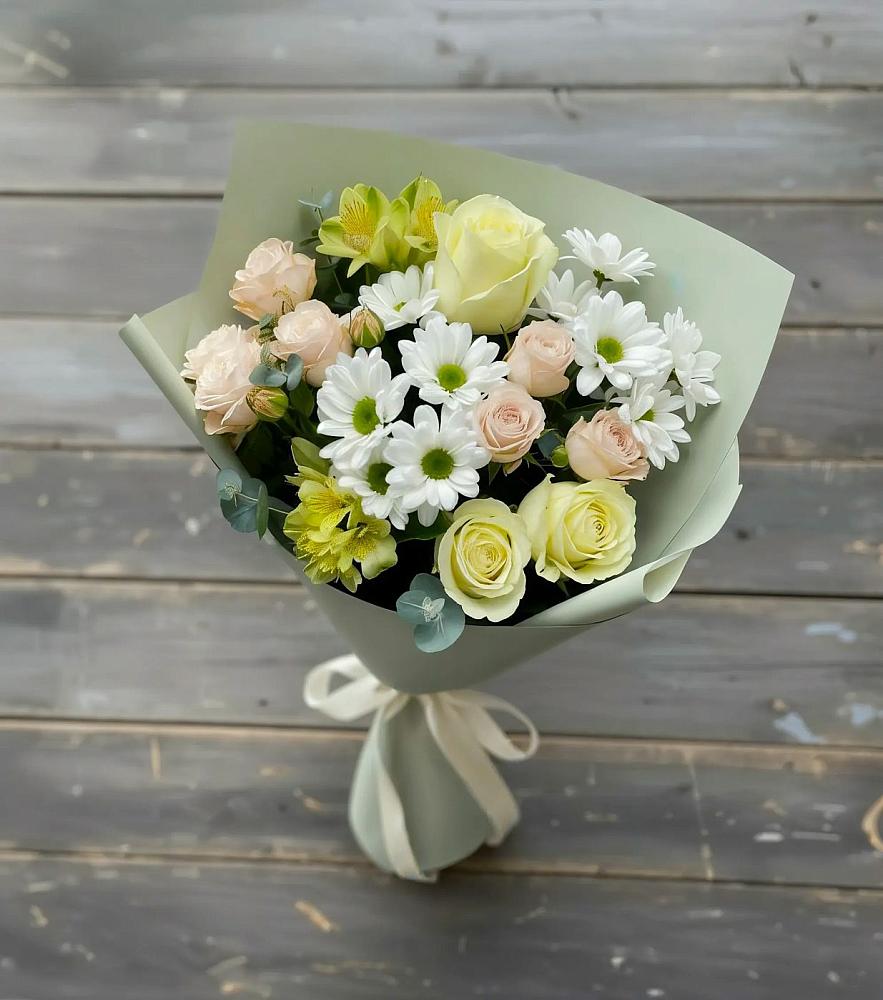 Букет цветов из: Альстромерии, Розы и Хризантемы в Ближне-Песочном