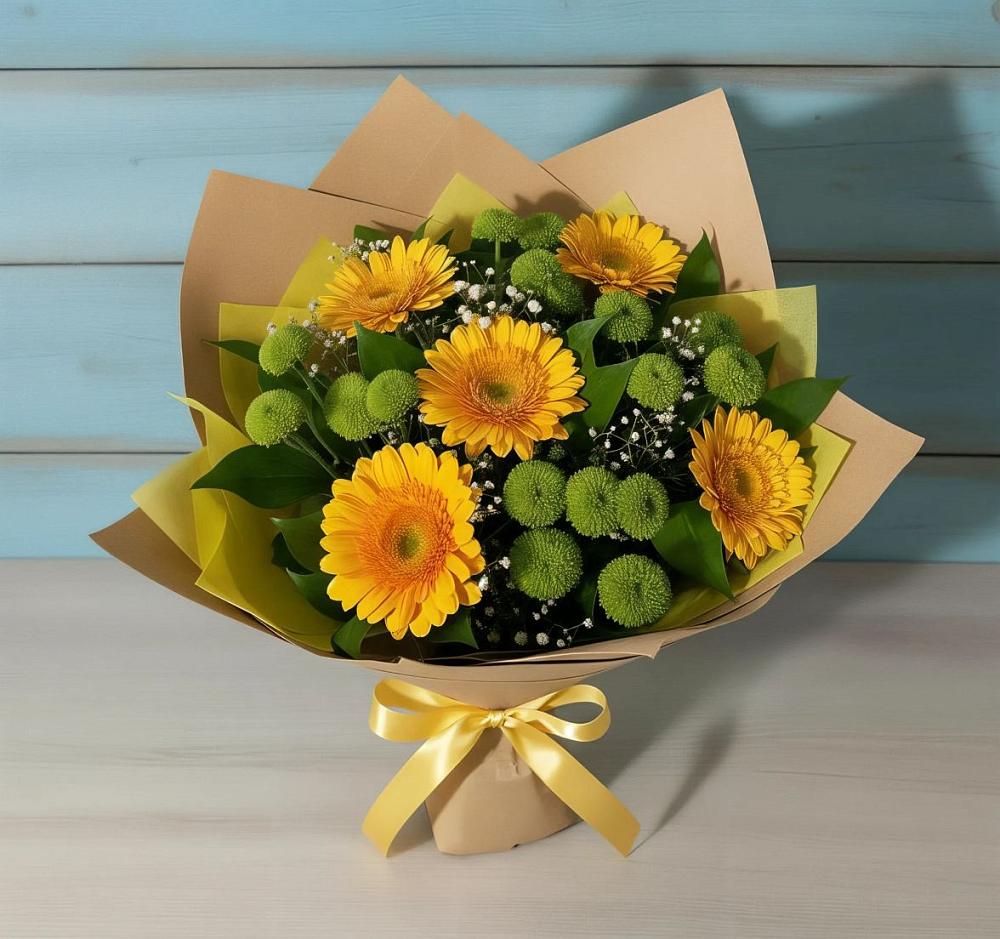 Букет цветов из: Герберы и Хризантемы в Ближне-Песочном