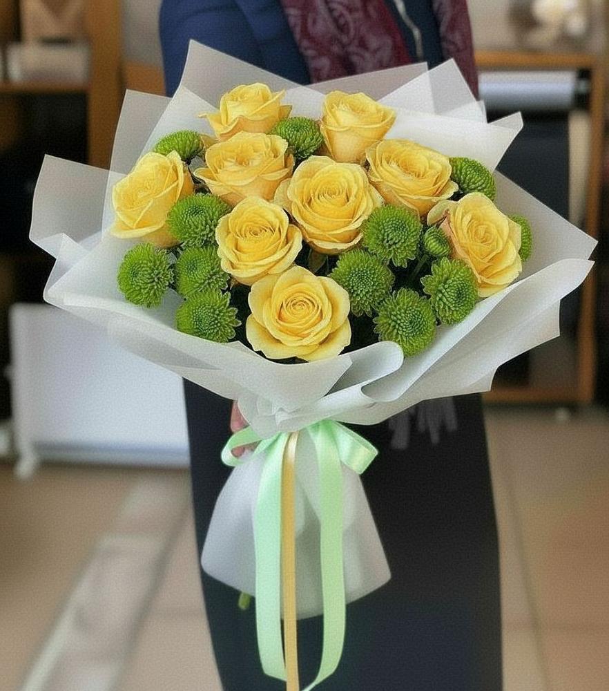 Букет цветов из: Хризантемы и Розы в Ближне-Песочном