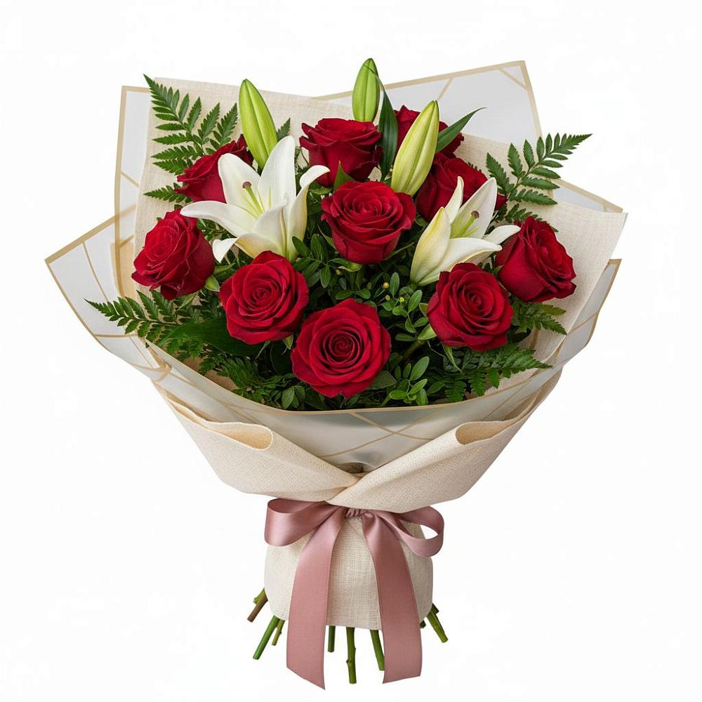 Букет цветов из: Лилии и Розы в Ближне-Песочном