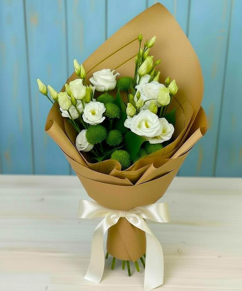 Букет цветов из: Хризантемы и Лизиантусы в Ближне-Песочном