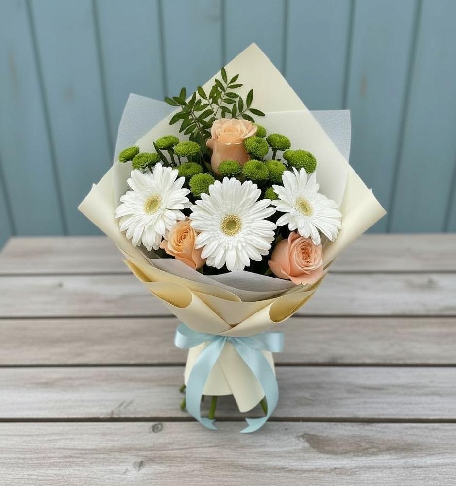Букет цветов из: Герберы, Розы и Хризантемы в Ближне-Песочном