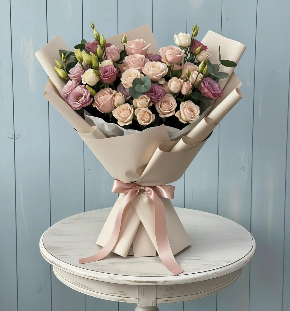 Букет цветов из: Розы и Лизиантусы в Ближне-Песочном