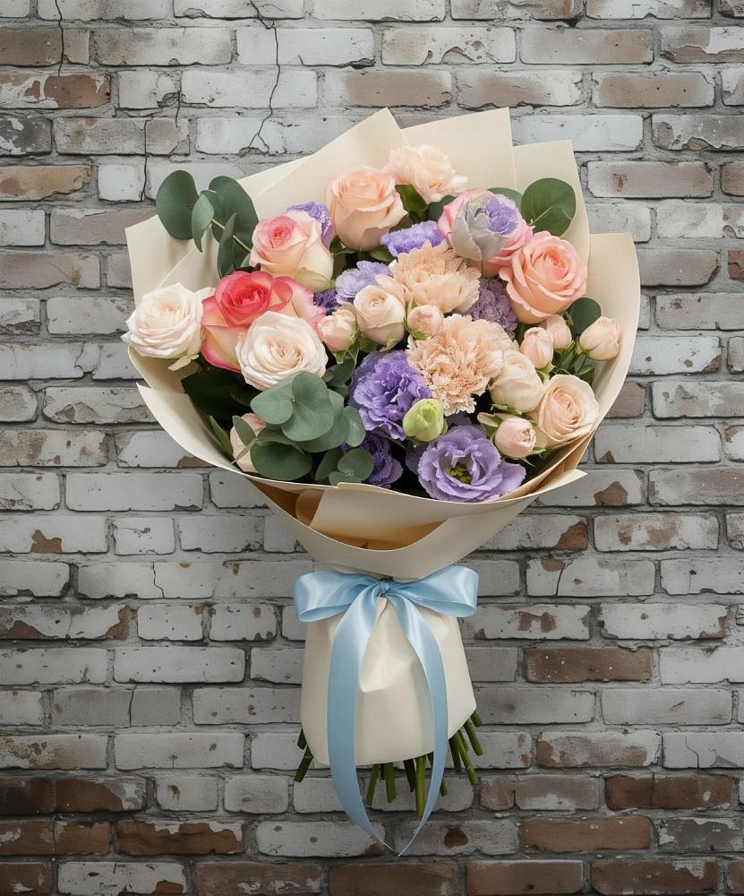 Букет цветов из: Розы, Лизиантусы и Гвоздики в Ближне-Песочном