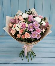 Букет цветов из:  Хризантемы, Розы и Альстромерии в Ближне-Песочном