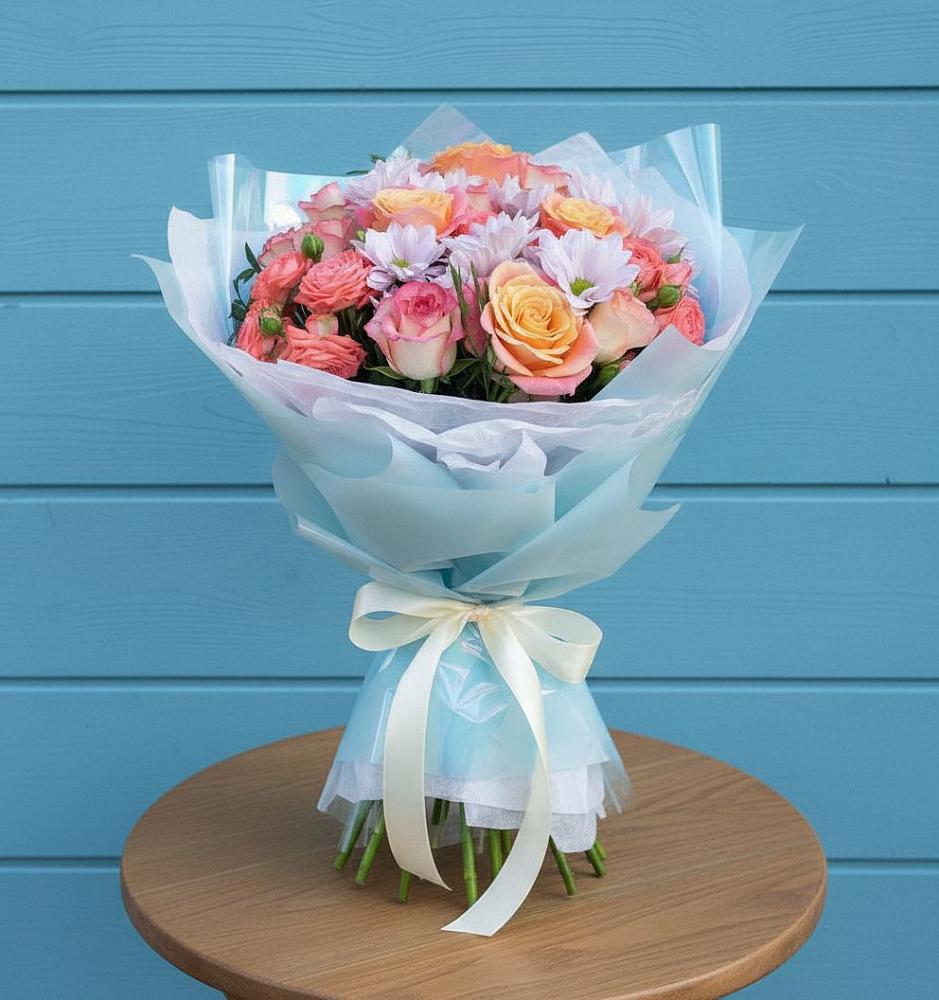 Букет цветов из: Хризантемы и Розы в Ближне-Песочном