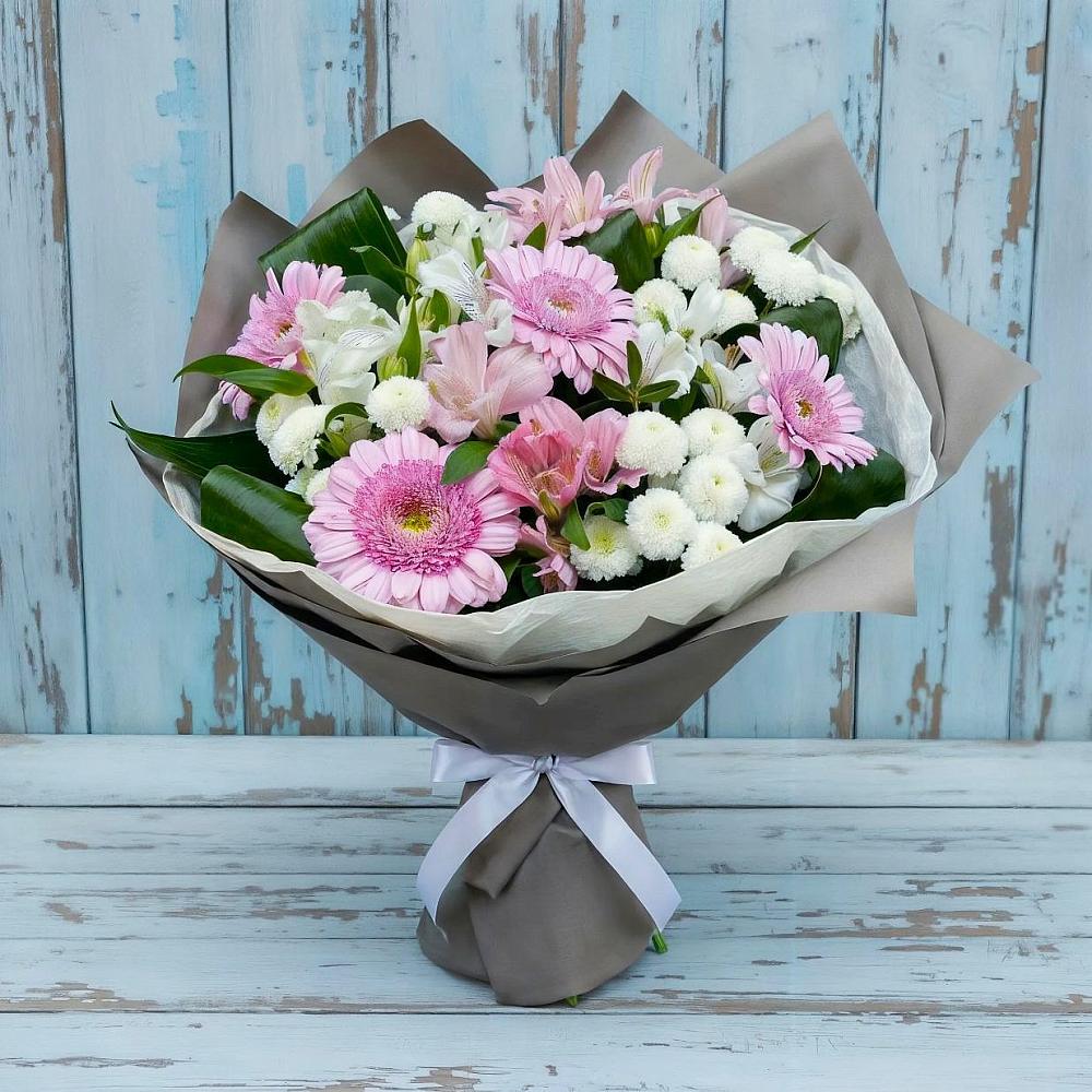 Букет цветов из: Герберы, Альстромерии и Хризантемы в Ближне-Песочном