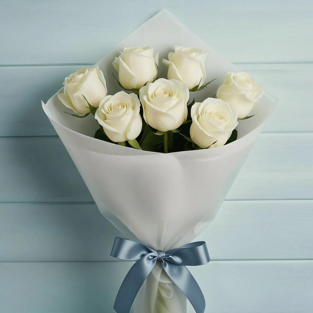 Букет 7 Белых роз Эдлесс Лав в Ближне-Песочном