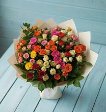 Букет Микс из разноцветных кустовых роз в Ближне-Песочном